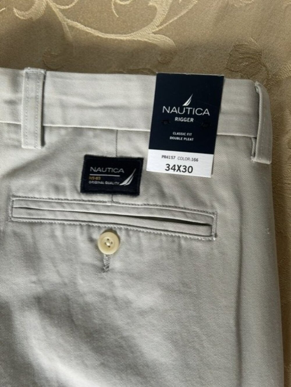 NWT Nautica Rigger Classic Fit Pants Men’s 34x30 Khaki Double Pleat - Picture 3 of 6